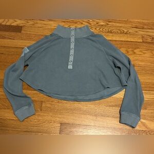 Free People Movement So Fly Blue Ribbed Cropped Cotton Henley